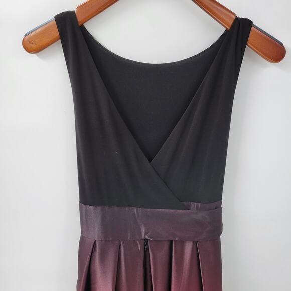 SLNY Ombre Satin Wrap Gown Size 10 Black Maroon Formal Maxi Dress Evening - Picture 11 of 16